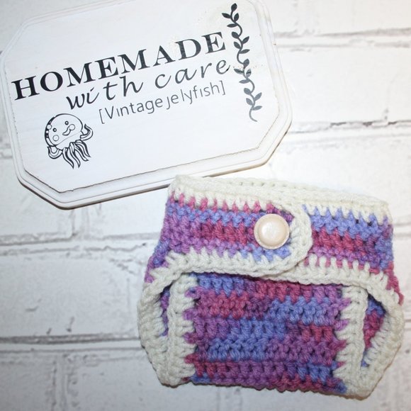 💗 PURPLE + PINK + CREAM DIAPER COVER · NEWBORN–3 MO 💜 - Picture 1 of 4